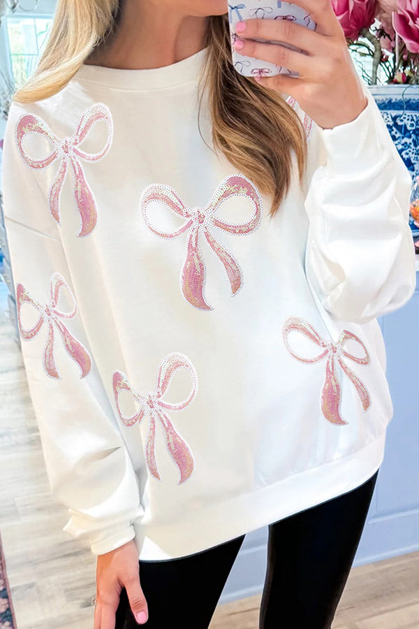 Christmas Sequined Bow Crew Neck Long-sleeved Loose Sweatshirt-consonak