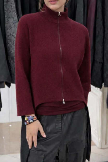 Solid Color Zipper Long-sleeved Irregular Casual Jacket