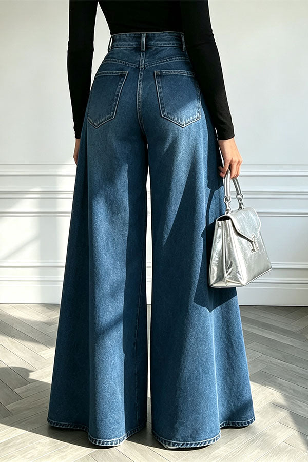 High-Waist Overlay Wide-Leg Jeans-Consonak