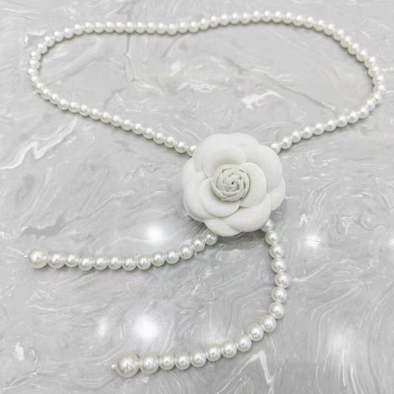 Elegant Camellia Pearl Waist Necklace-consonak