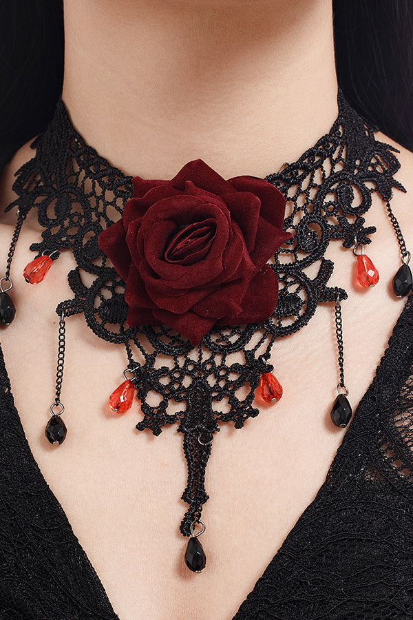 Halloween Vintage Rose Lace Drop Pendant Necklace | Consonak