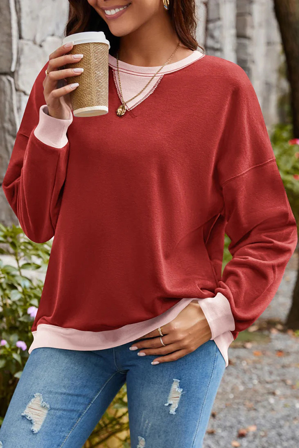 Fashionable Contrasting Color Loose Long-sleeved Casual Sweatshirt-consonak