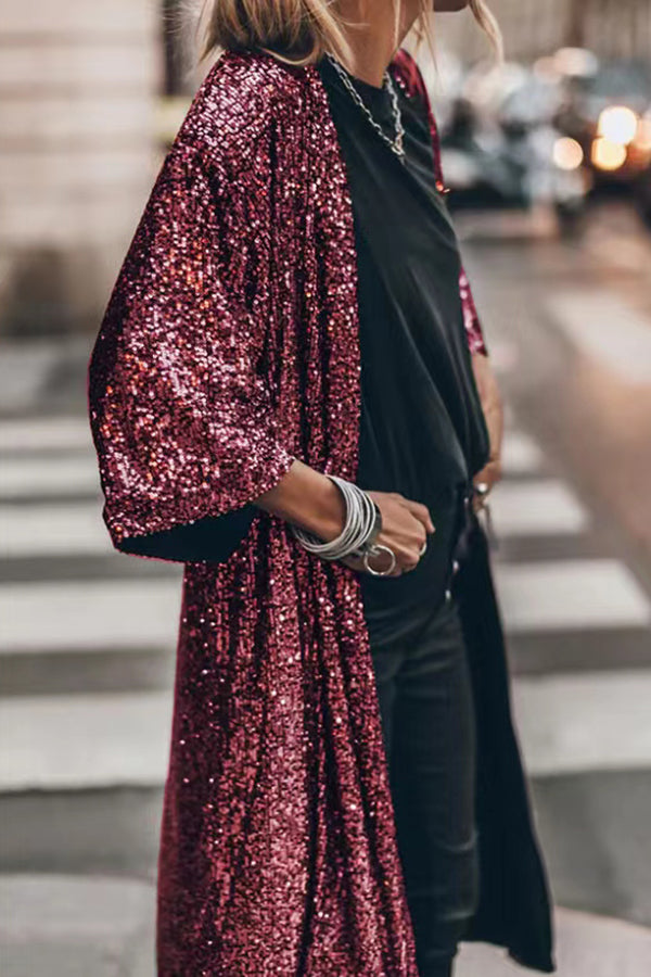 Disco Glamour Sequin Bell Sleeve Kimono-consonak