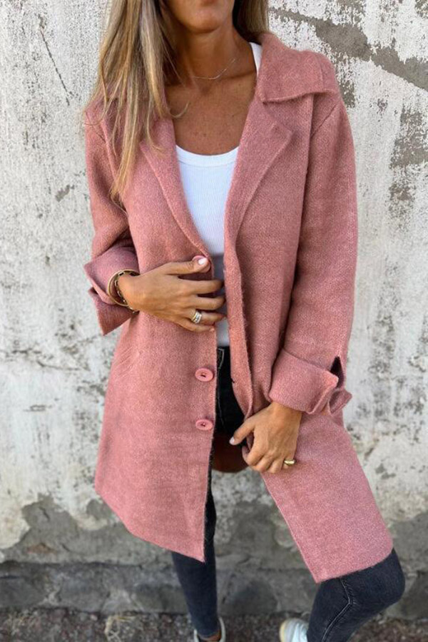 Solid Color Lapel Pocket Single Breasted Midi Coat-consonak