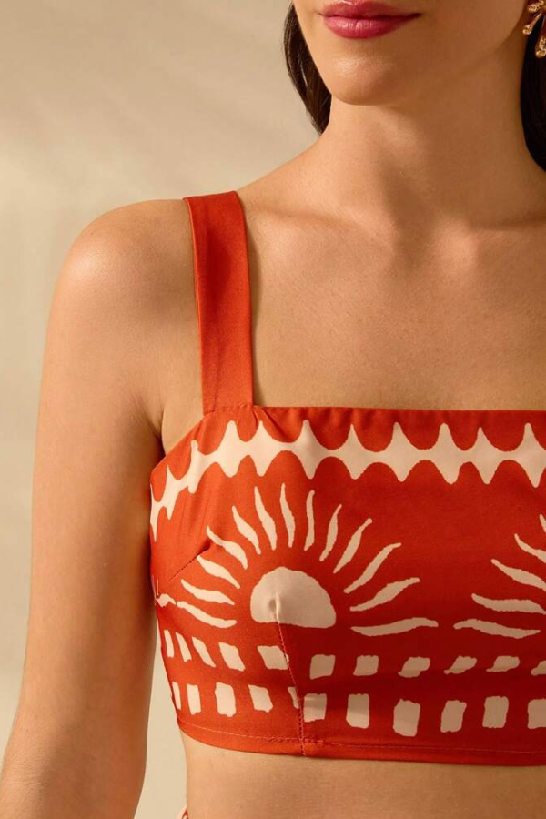 Holiday Print Square Neck Back Bow Top and Casual Maxi Skirt Set