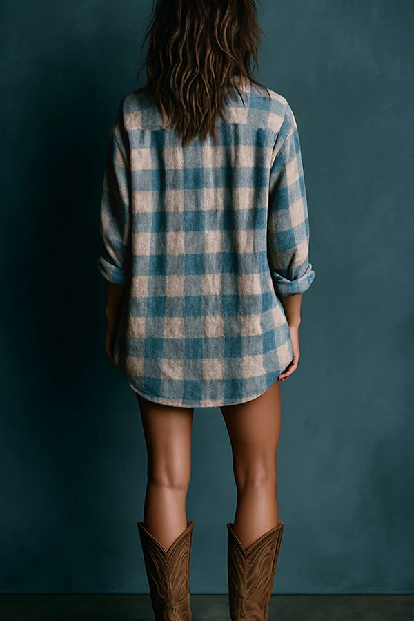 Plaid Print Loose Long-sleeved Shirt Style Mini Dress-consonak
