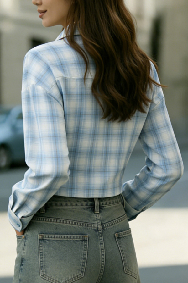 Plaid Print Loose Collar Long Sleeve Pockets Casual Shirt