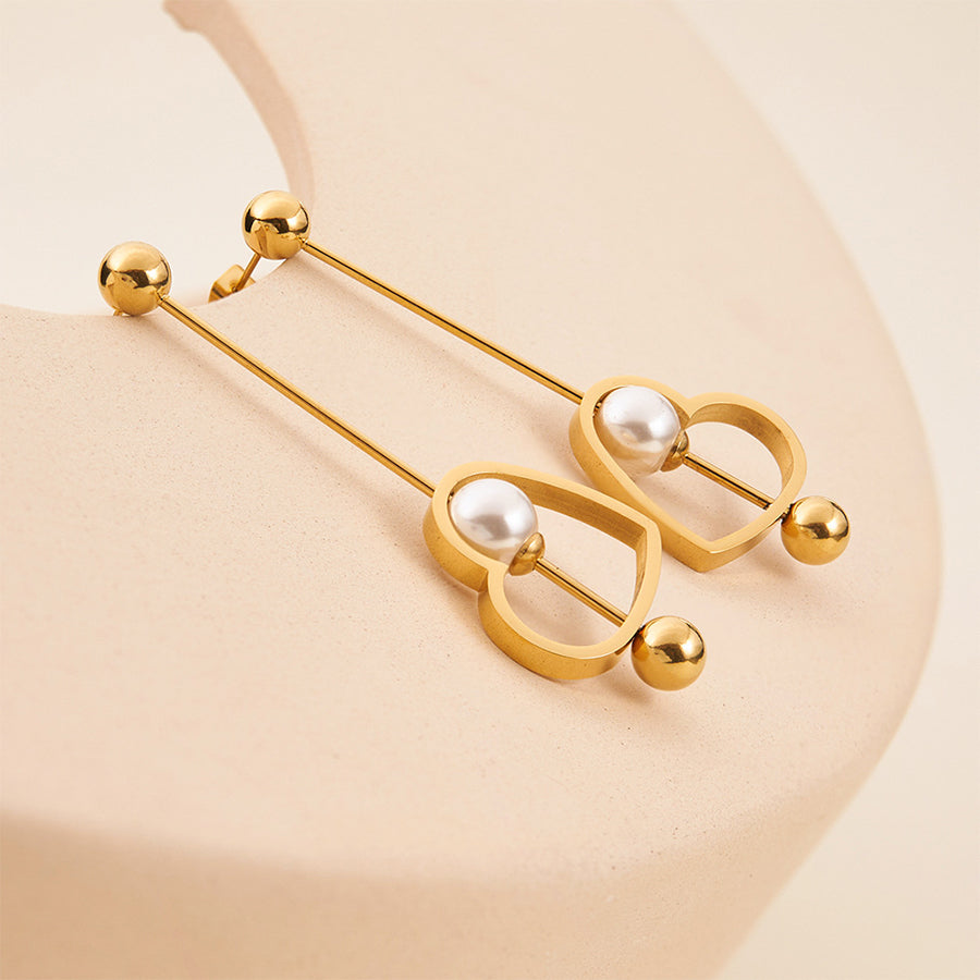 18K Gold Titanium Steel Heart-shaped Peach Heart Pearl Earrings-consonak