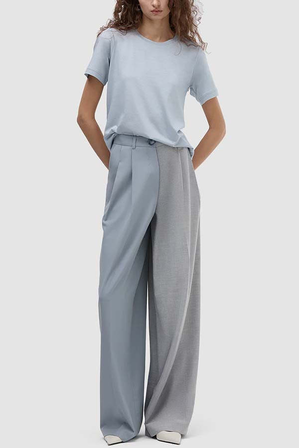 Girl Boss Avant-garde Contrast Colors Lapel Boyfriend Blazer and Pocketed Wide Leg Pants Set-consonak