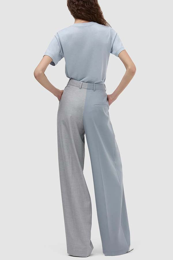 Girl Boss Avant-garde Contrast Colors Lapel Boyfriend Blazer and Pocketed Wide Leg Pants Set-consonak