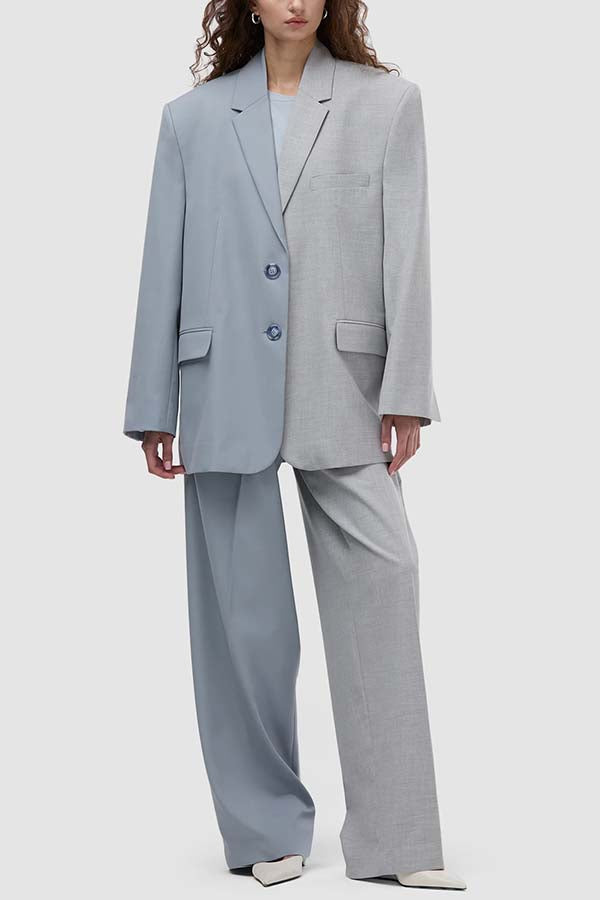 Girl Boss Avant-garde Contrast Colors Lapel Boyfriend Blazer and Pocketed Wide Leg Pants Set-Consonak