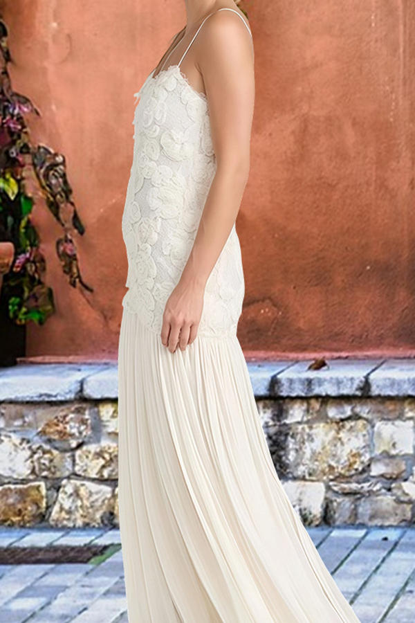 Indulge in Floral Applique Pleated Chiffon Hem Slip Maxi Dress-consonak