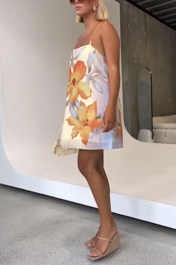 Summer Surprise Linen Blend Floral Print Slip H-line Mini Dress-consonak