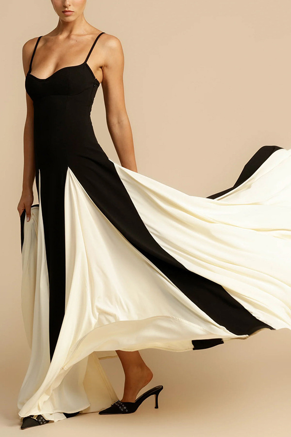 Eternal elegant stitching black and white tulle wavy dress-consonak