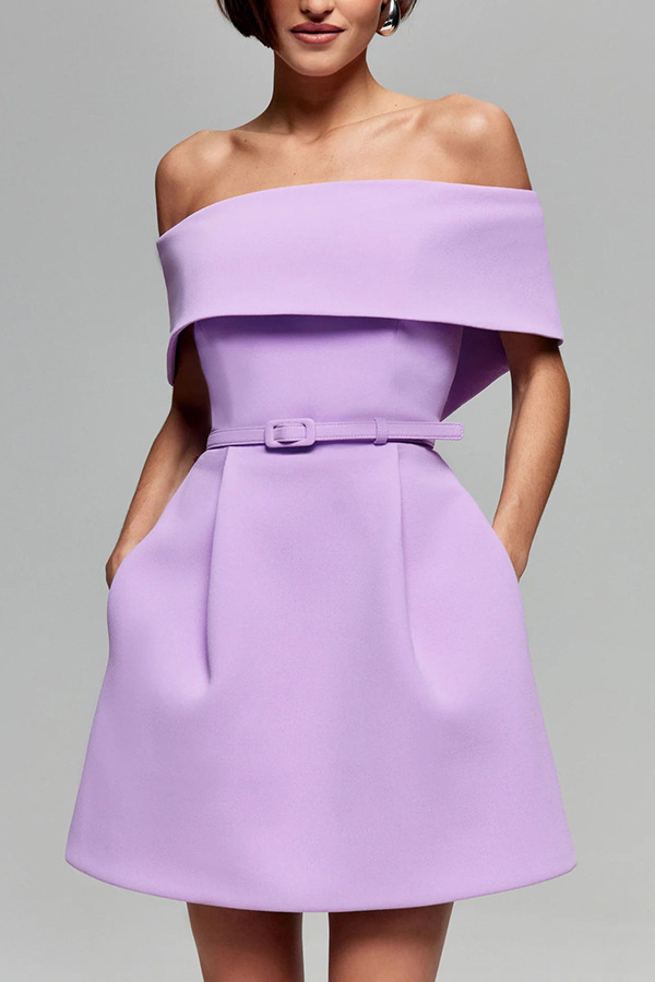 Elegant Evening Lapel Bandeau Removable Belt Pocketed Mini Dress | Consonak