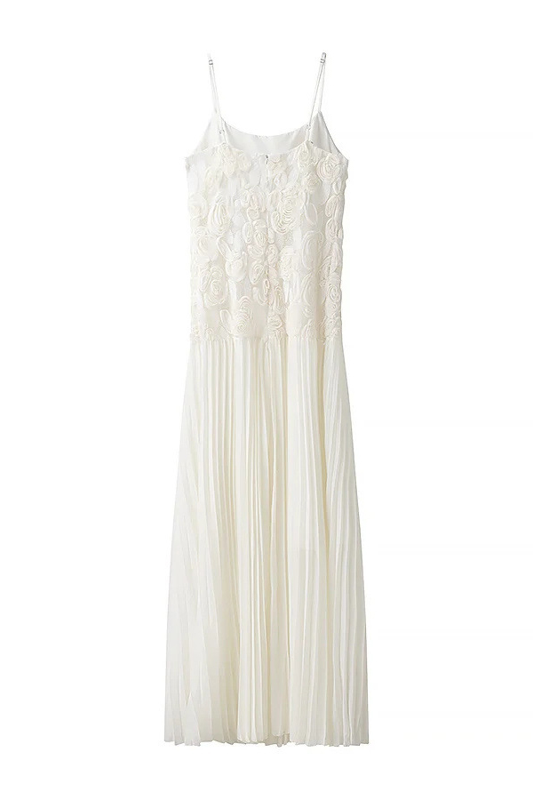 Indulge in Floral Applique Pleated Chiffon Hem Slip Maxi Dress-consonak