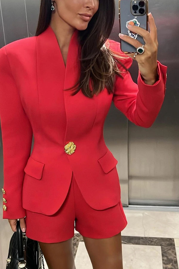 Classic Luxury Unique Metal Button Stand Collar Long Sleeve Jacket-consonak