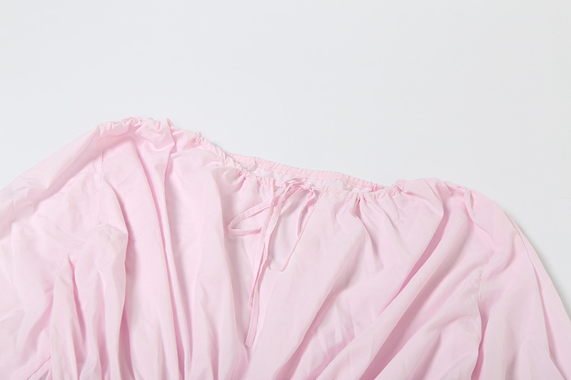 Solid Color Long Sleeve V-Neck Lace-Up Elegant Flower Decorated Mini Dress-consonak