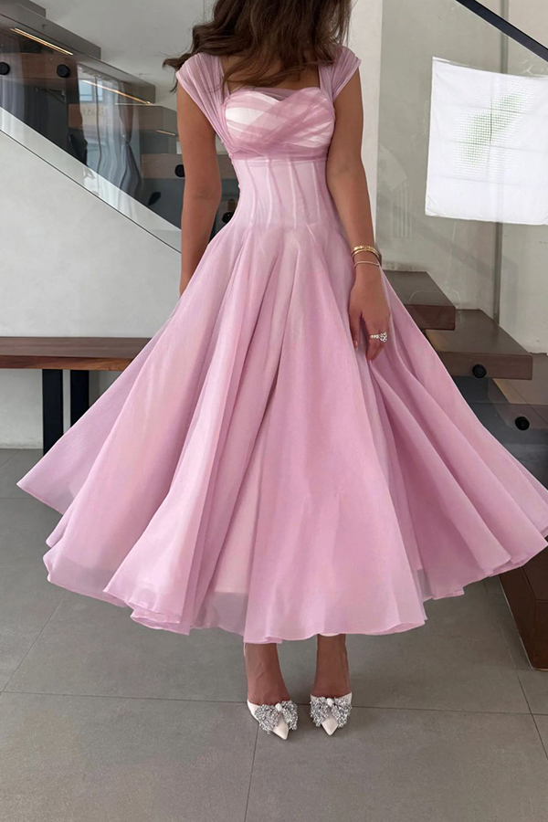 Elegant Sleeveless Waist-cinching Tulle Full-hem Maxi Dress-consonak