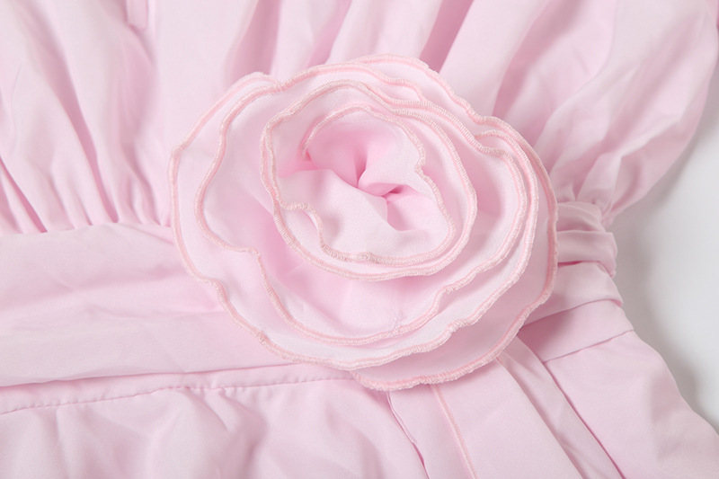 Solid Color Long Sleeve V-Neck Lace-Up Elegant Flower Decorated Mini Dress-consonak