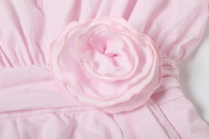 Solid Color Long Sleeve V-Neck Lace-Up Elegant Flower Decorated Mini Dress-consonak