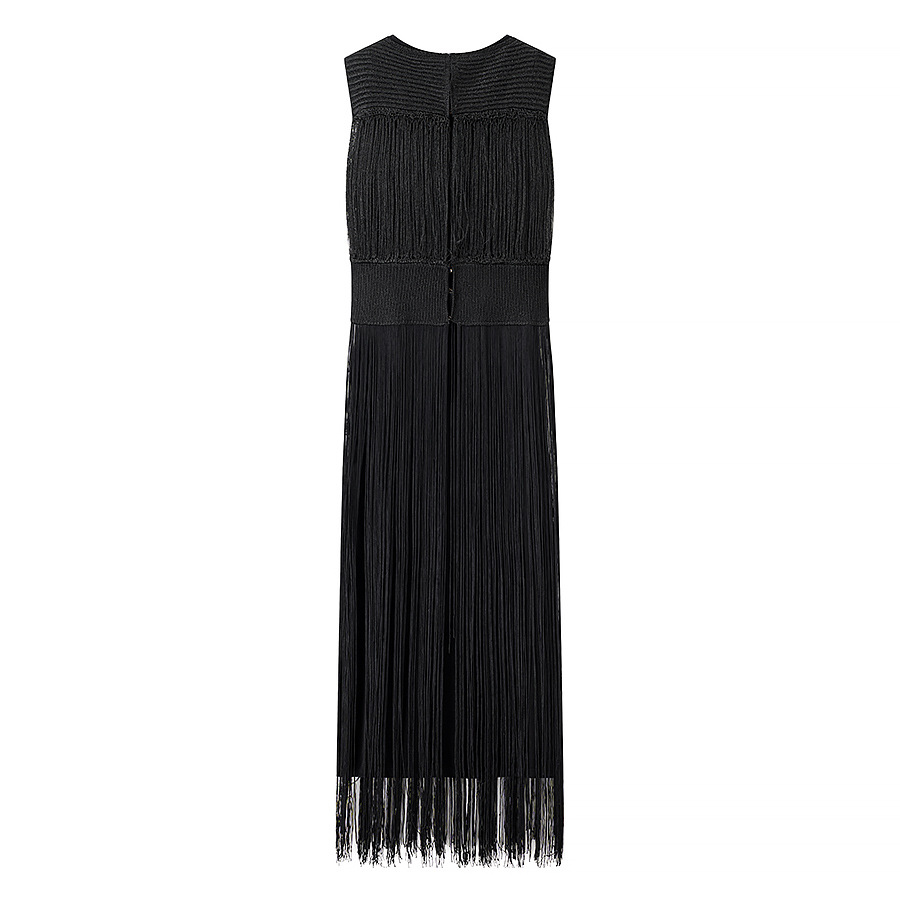 Elegant Textured Knit Tassel Sleeveless Top and Elastic Waistband Maxi Skirt Set-Consonak