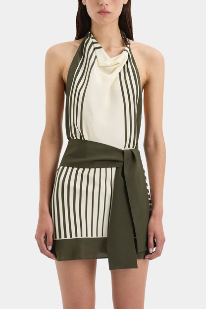 Summer Event⁠ Striped Beads Cowl Neck Backless Tie-up Mini Dress-consonak