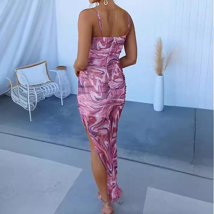 Spring and summer new sling fishtail print dress INS casual backless zipper holiday party women's dress-consonak