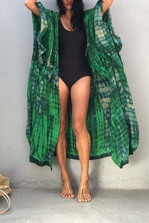 Boho Tie-dye Print Hooded Kimono Cover-up-consonak