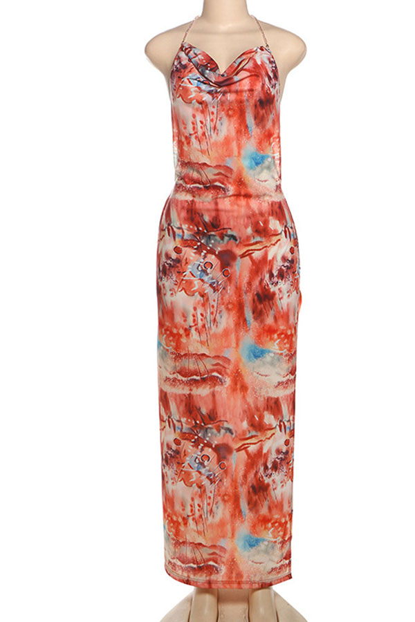 Floral Print Sexy Backless Slit See-Through Holiday Maxi Dress-consonak