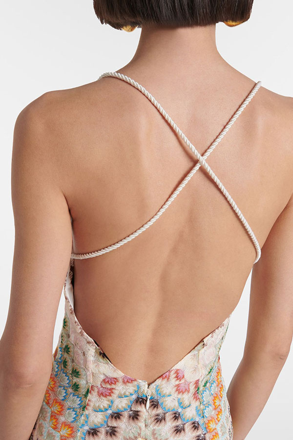 Missoni Summer Knit Colorful Herringbone Print Open Beck Maxi Dress-consonak