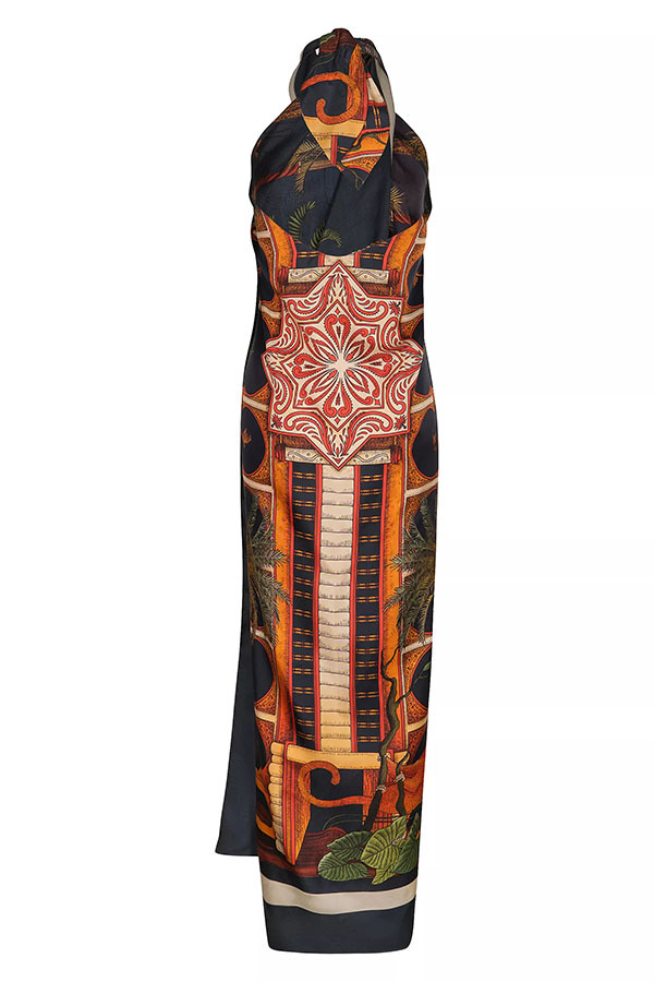 Jungle Elf Unique Print Halter Slit Midi Tank and Elastic Waist Wide Pants Set-consonak