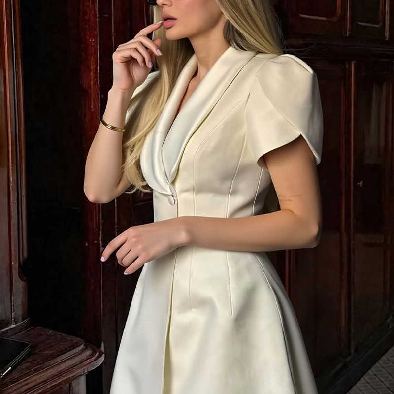 So Charmed Single Button Slit Short Sleeve Lapel Formal Mini Dress