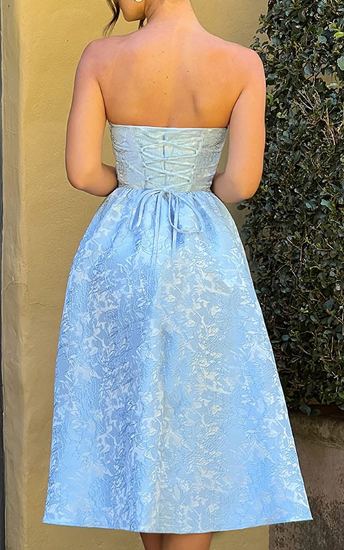 Jacquard Fabric Strapless Open Back Elegant Slim Midi Dress-consonak