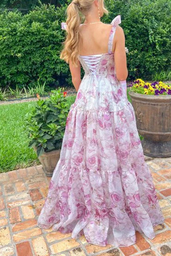 Fairytale Itself Organza Floral Print Tie Strap Maxi Dress-consonak