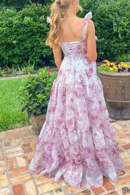 Fairytale Itself Organza Floral Print Tie Strap Maxi Dress-consonak