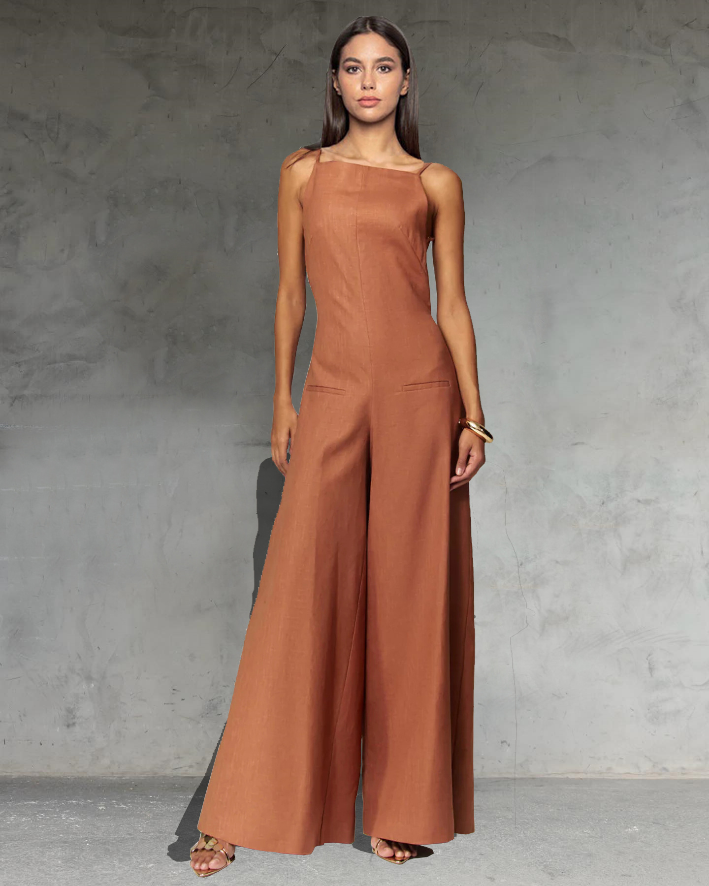 Kelso Linen Blend Square Neck Pocketed Backless Wide Leg Jumpsuit-consonak