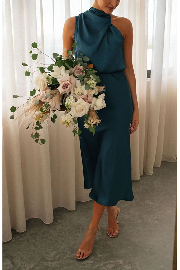 Classic on You Satin High Cowl Neck Top and Elastic Waist Pocket Loose Pants Set-consonak