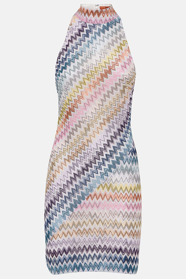 Whimsical Moment Knit Colorful Zigzag Pattern High Neck Sleeveless Mini Dress | Consonak