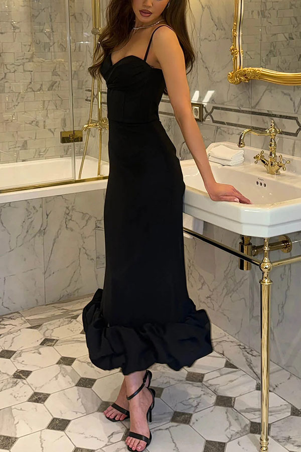 Dreamy and Romantic Ruched Bust Cloud Shape Hem Slip Midi Dress-consonak