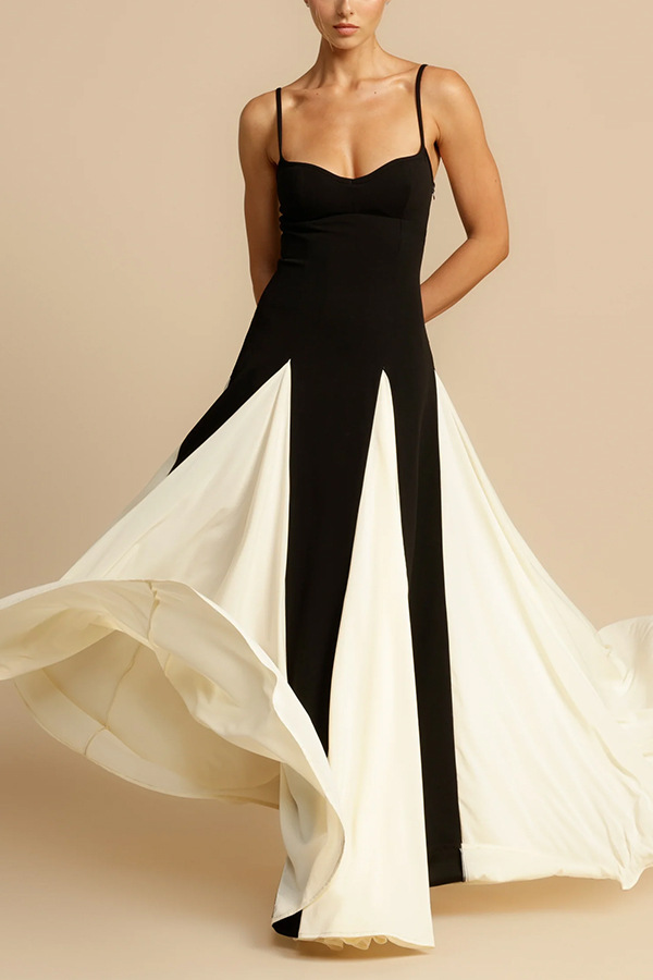 Eternal elegant stitching black and white tulle wavy dress | Consonak
