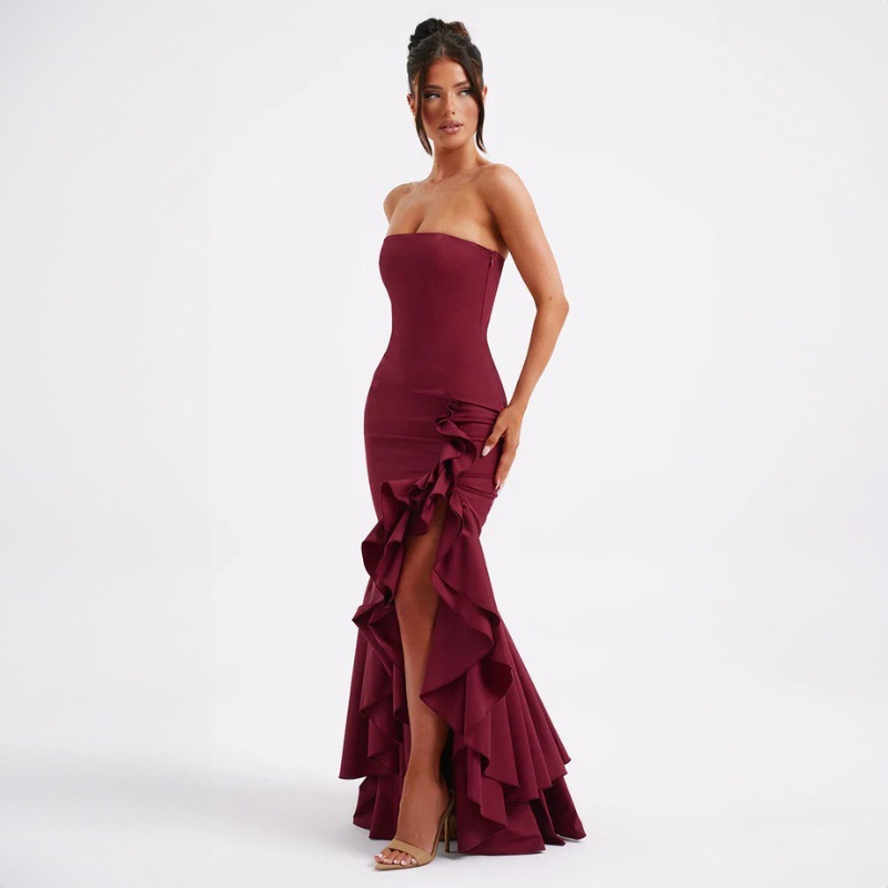 Ladies' sexy off shoulder, sexy off shoulder strapless, hip hugging, irregular wave fashion party dress-Consonak