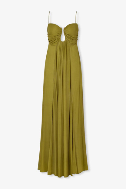 Soft and Elegant Metal Hollow Design Back Smocked A-line Slip Maxi Dress-consonak