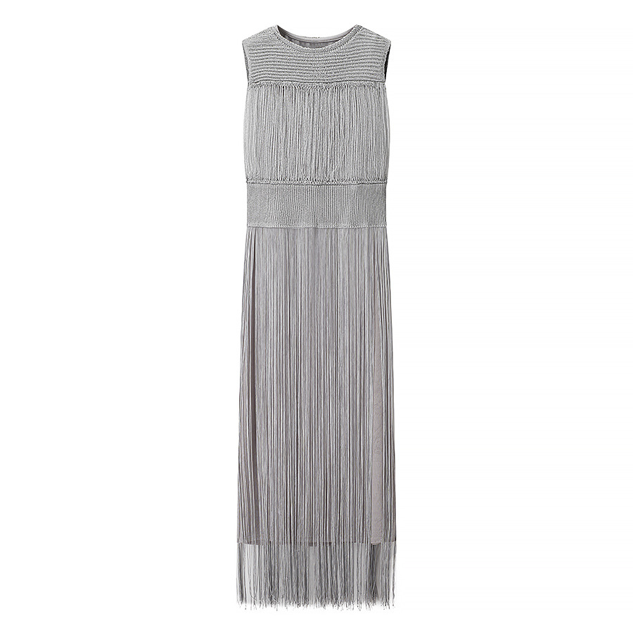 Elegant Textured Knit Tassel Sleeveless Top and Elastic Waistband Maxi Skirt Set-Consonak