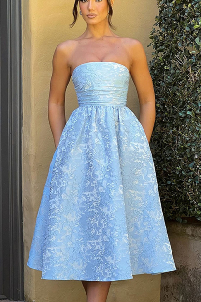 Jacquard Fabric Strapless Open Back Elegant Slim Midi Dress-consonak