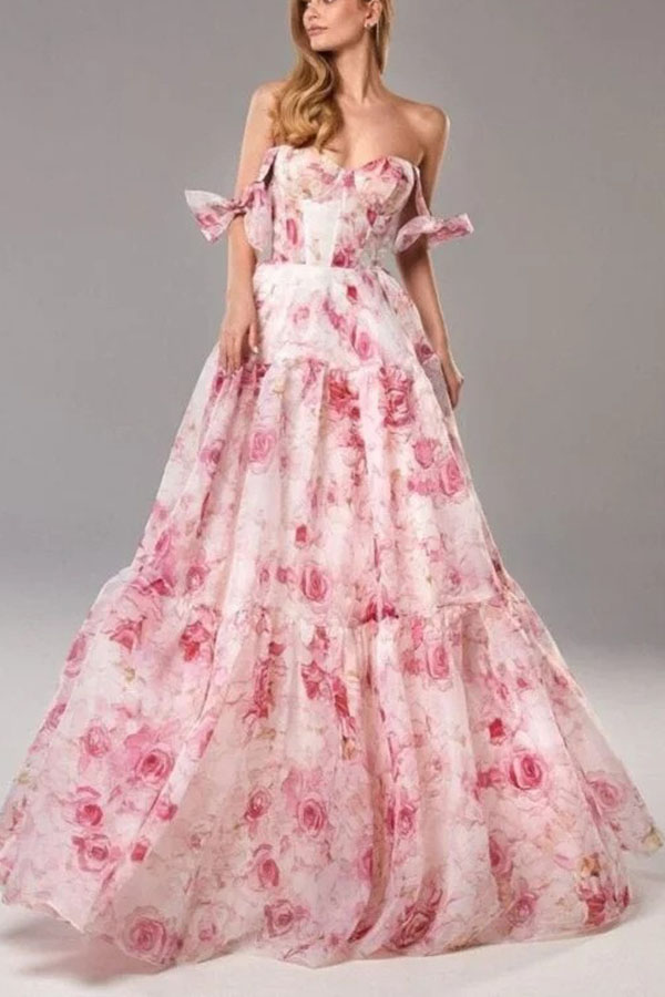 Fairytale Itself Organza Floral Print Tie Strap Maxi Dress | Consonak