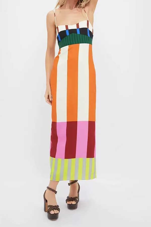 Beach Moment Linen Blend Unique Color Block Slip Maxi Dress | Consonak