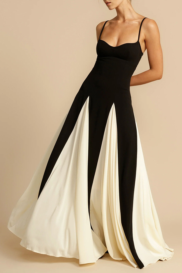 Eternal elegant stitching black and white tulle wavy dress-consonak