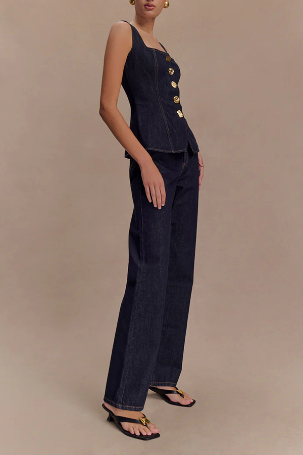 Stassi Denim High Waist Pocketed Straight Leg Jeans-consonak