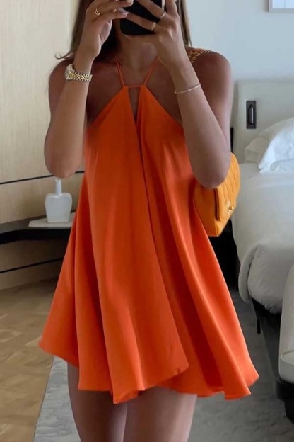 Women's Mini Dress - Gradient Silhouette Orange Casual Clothing with Light Color Fabric Collar-consonak